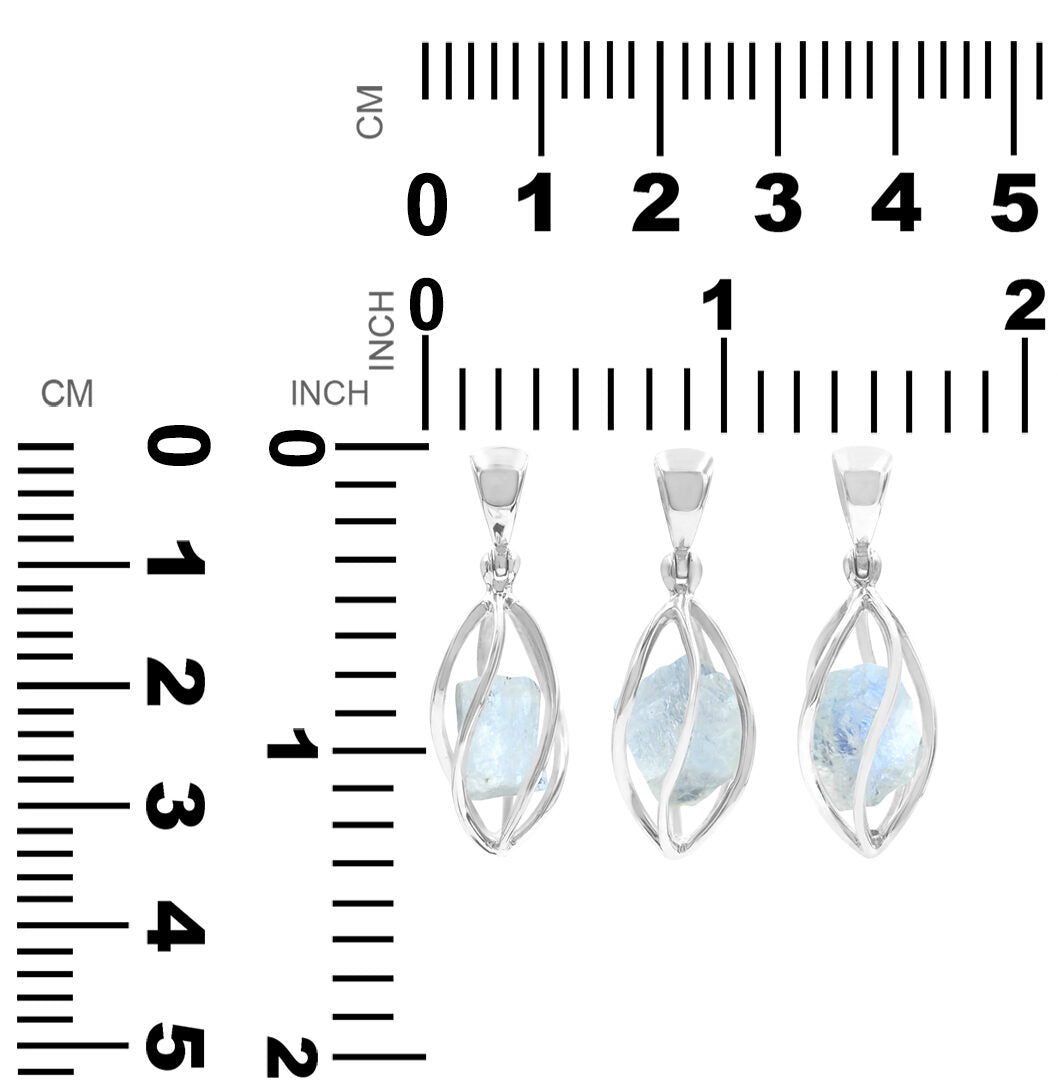 Starborn Rainbow Moonstone Rough Spiral Caged Pendant in Sterling Silver