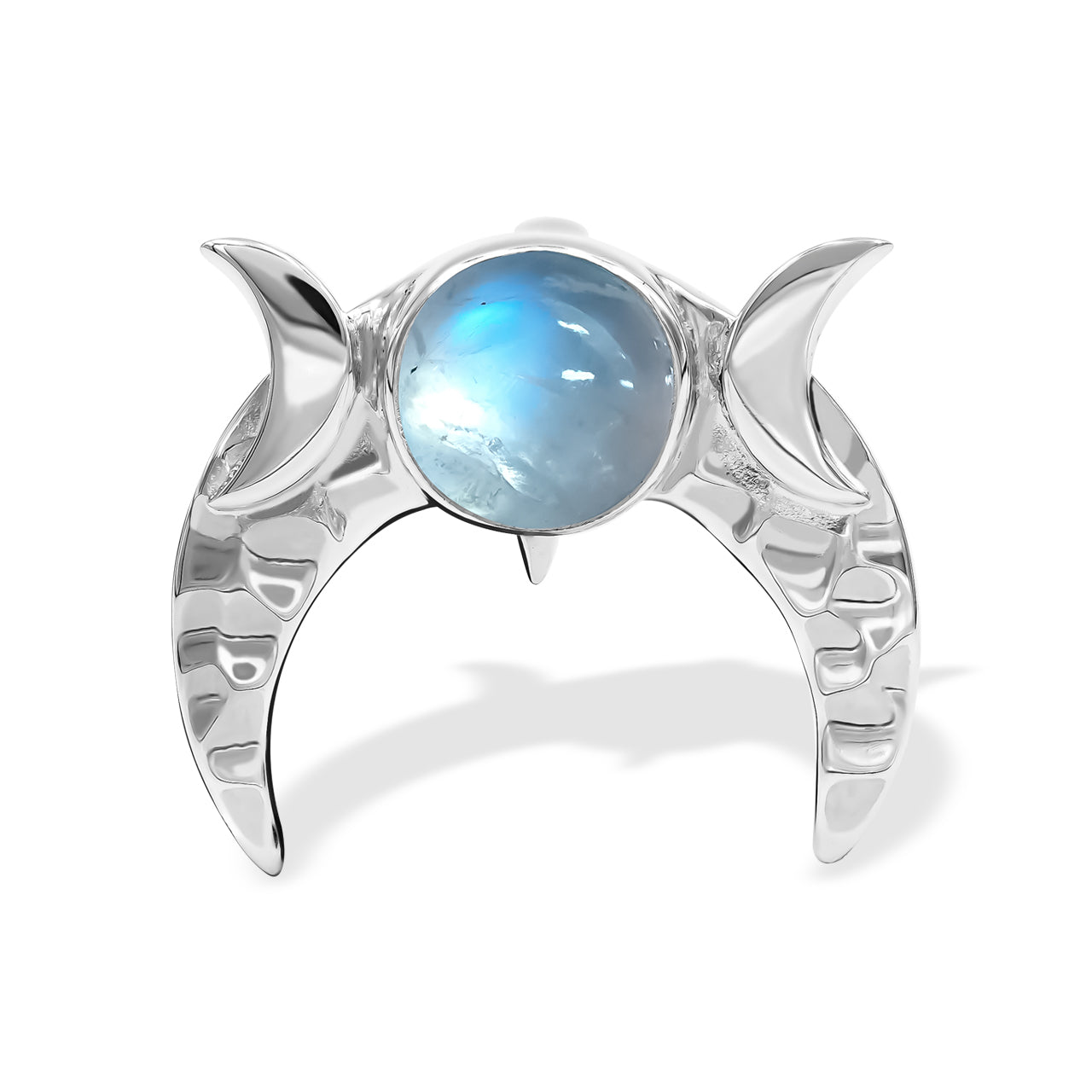 Starborn Rainbow Moonstone with Triple Crescent Moon Design Pendant in Sterling Silver