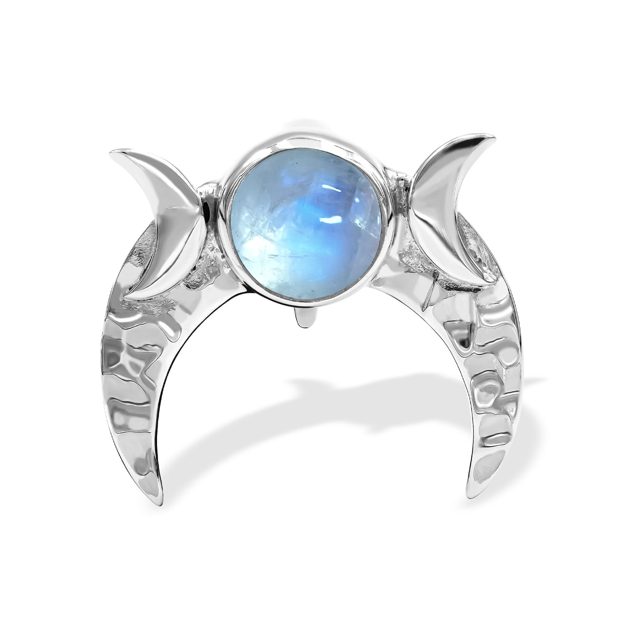 Starborn Rainbow Moonstone with Triple Crescent Moon Design Pendant in Sterling Silver