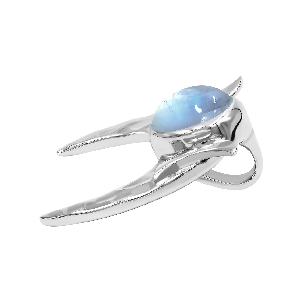 Starborn Rainbow Moonstone with Triple Crescent Moon Design Pendant in Sterling Silver