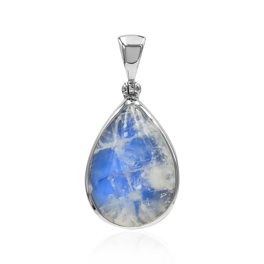 Starborn Rainbow Moonstone Pear Pendant in Fine Sterling Silver