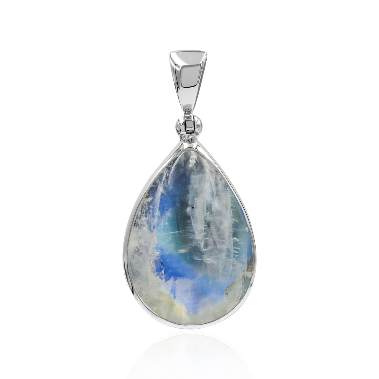 Starborn Rainbow Moonstone Pear Pendant in Fine Sterling Silver