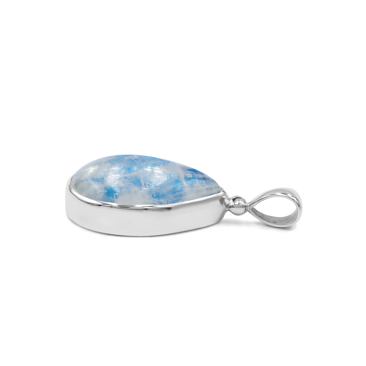 Starborn Rainbow Moonstone Pear Pendant in Fine Sterling Silver