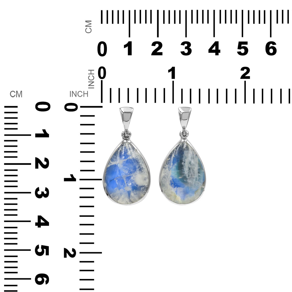Starborn Rainbow Moonstone Pear Pendant in Fine Sterling Silver