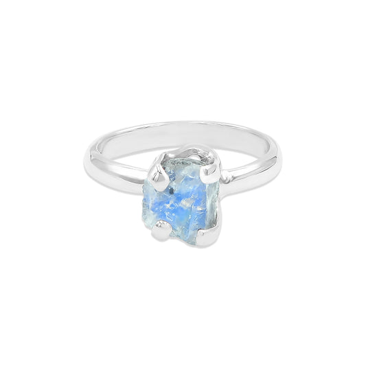 Starborn Rainbow Moonstone Prong Set Ring in Sterling Silver