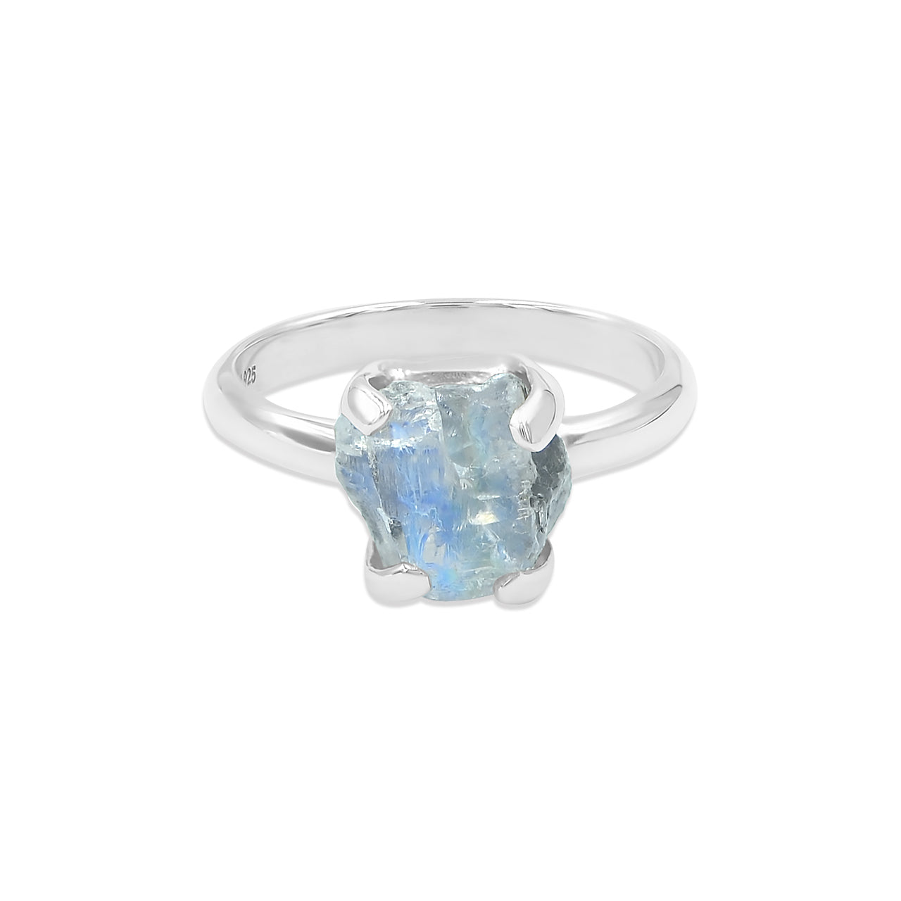 Starborn Rainbow Moonstone Prong Set Ring in Sterling Silver