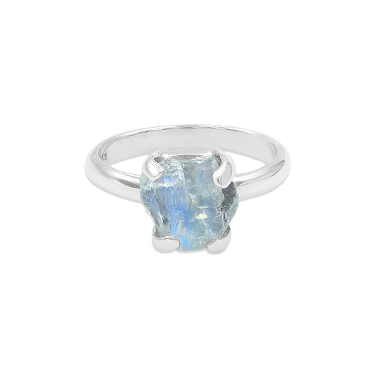 Starborn Rainbow Moonstone Prong Set Ring in Sterling Silver