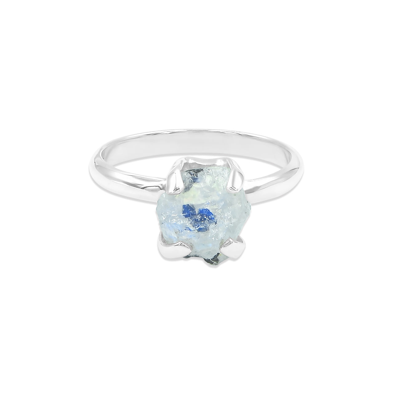 Starborn Rainbow Moonstone Prong Set Ring in Sterling Silver