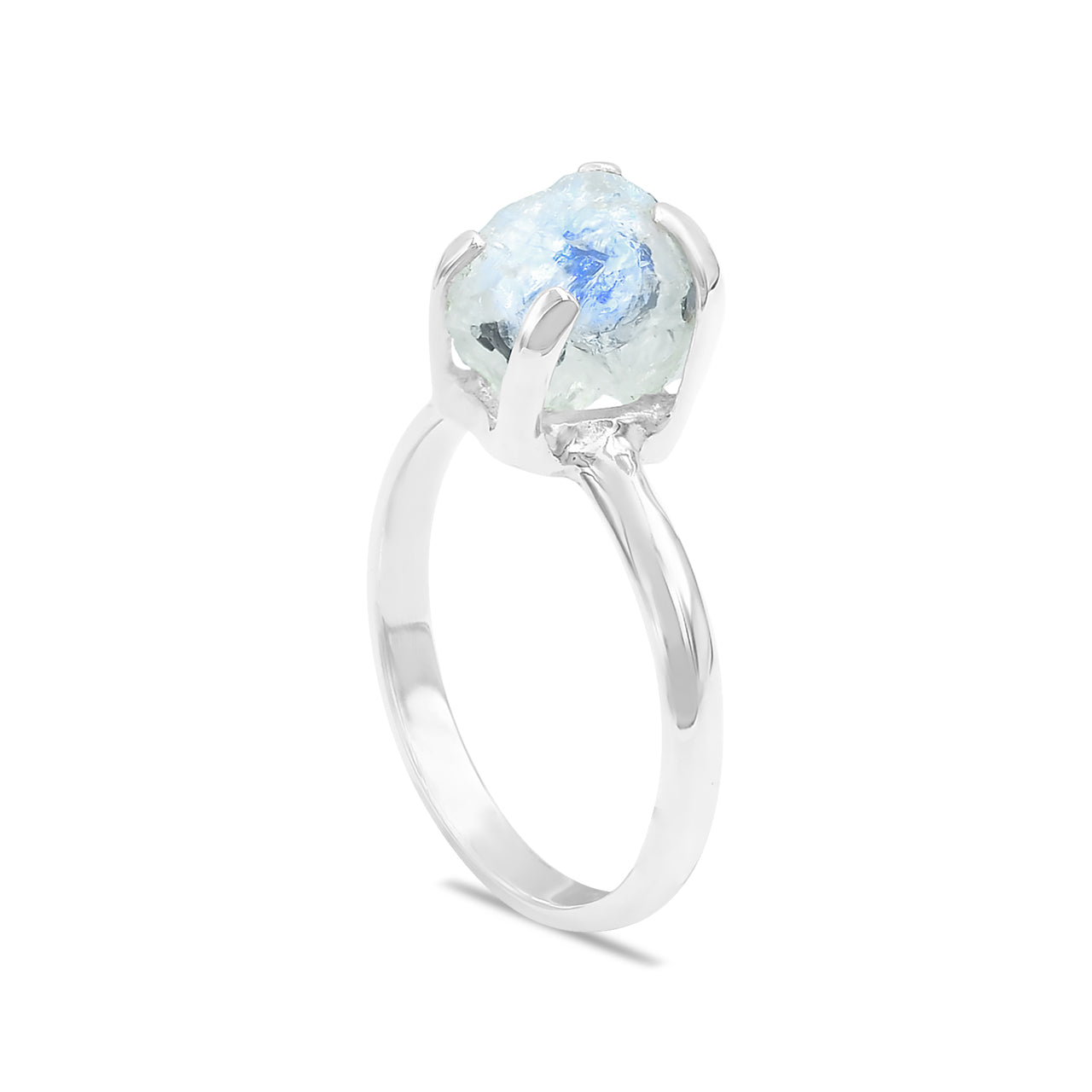 Starborn Rainbow Moonstone Prong Set Ring in Sterling Silver