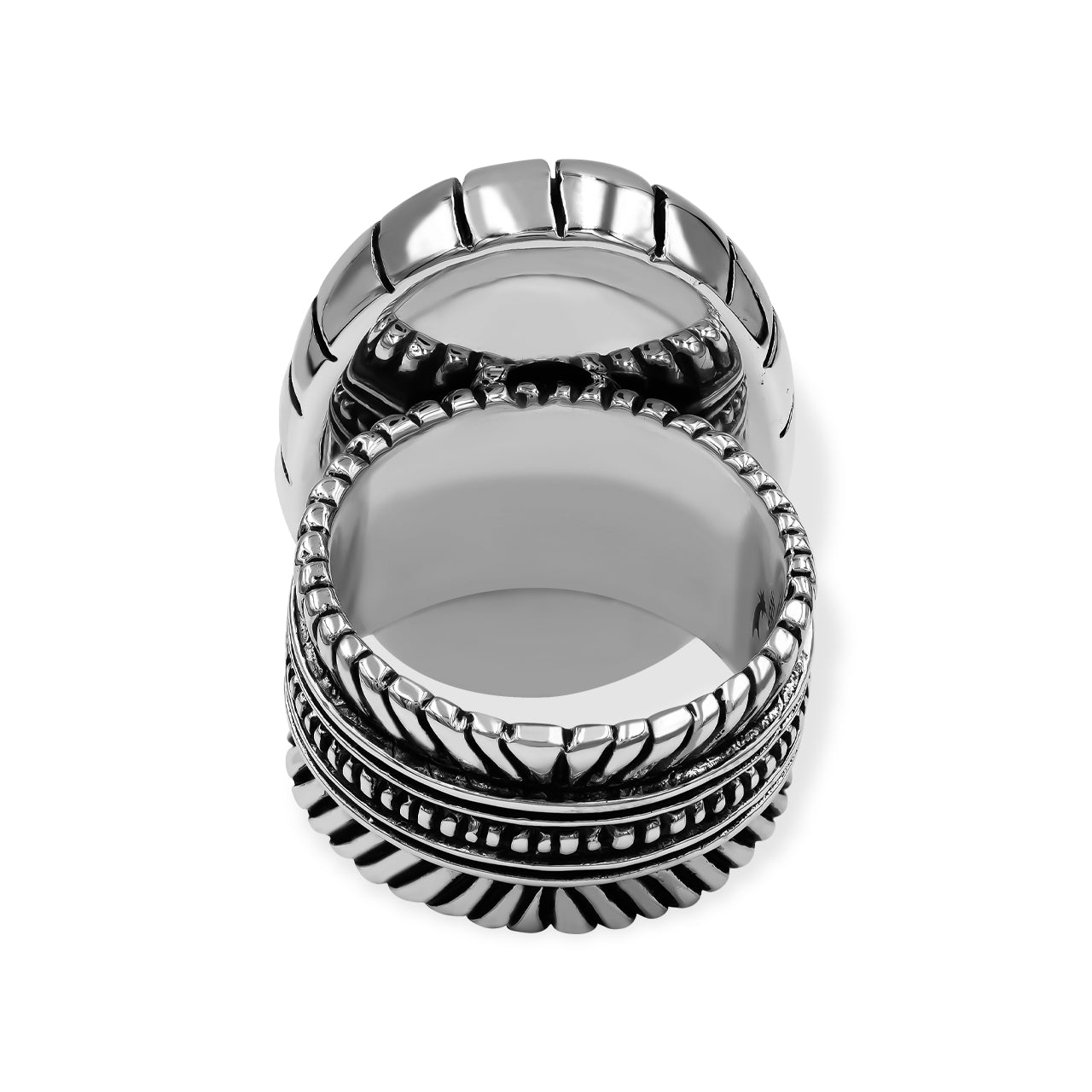 Starborn Rainbow Moonstone Striped Bezel Ring with Bali Design Shank in Sterling Silver