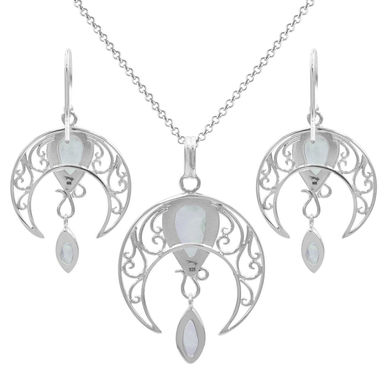 Starborn Celestial Pendant and Earring Set in Sterling Silver