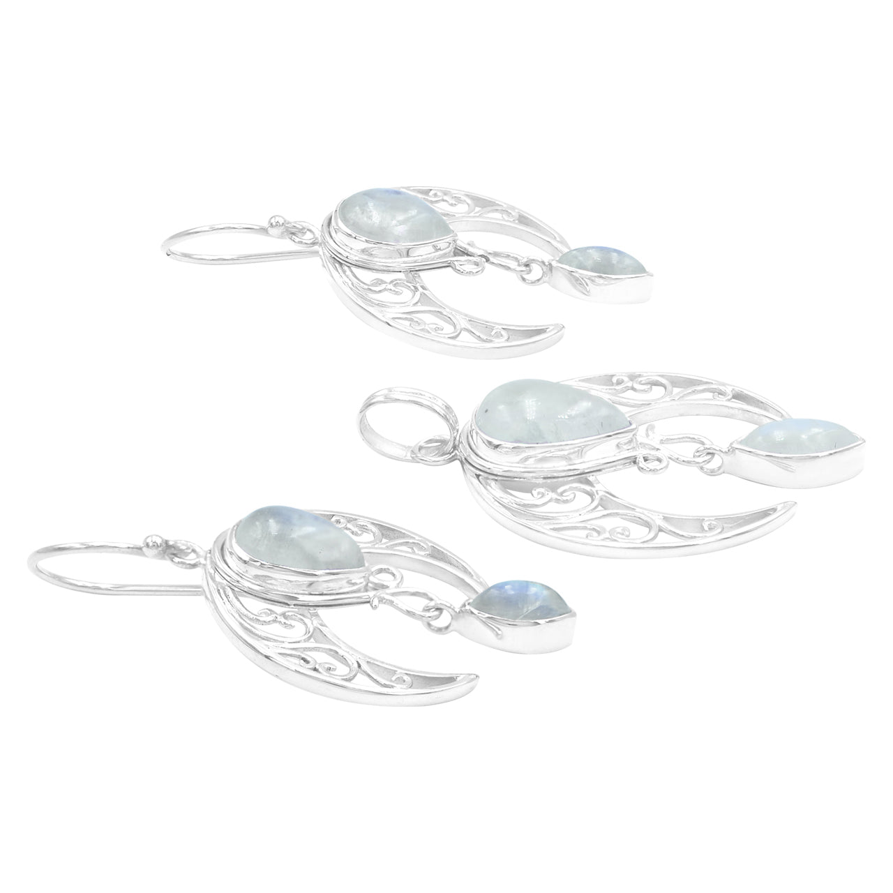 Starborn Celestial Pendant and Earring Set in Sterling Silver