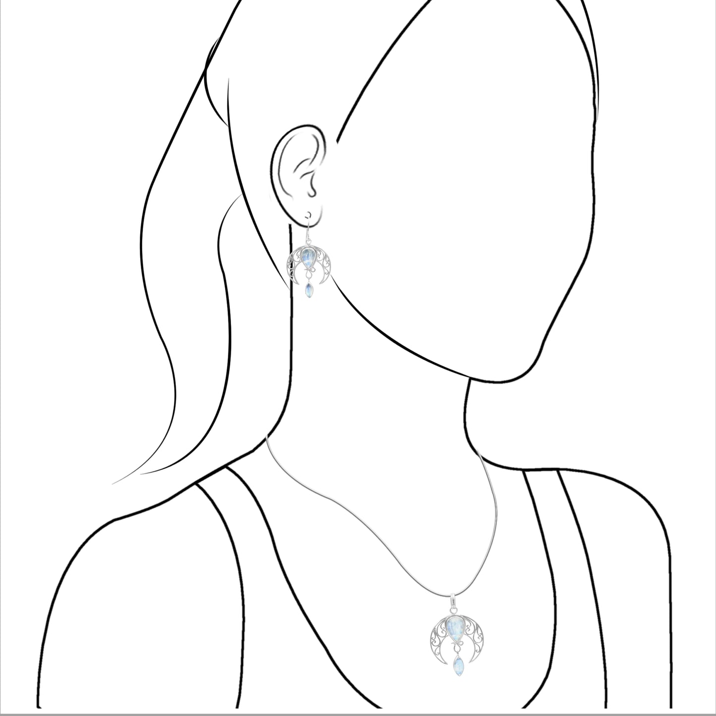 Starborn Celestial Pendant and Earring Set in Sterling Silver