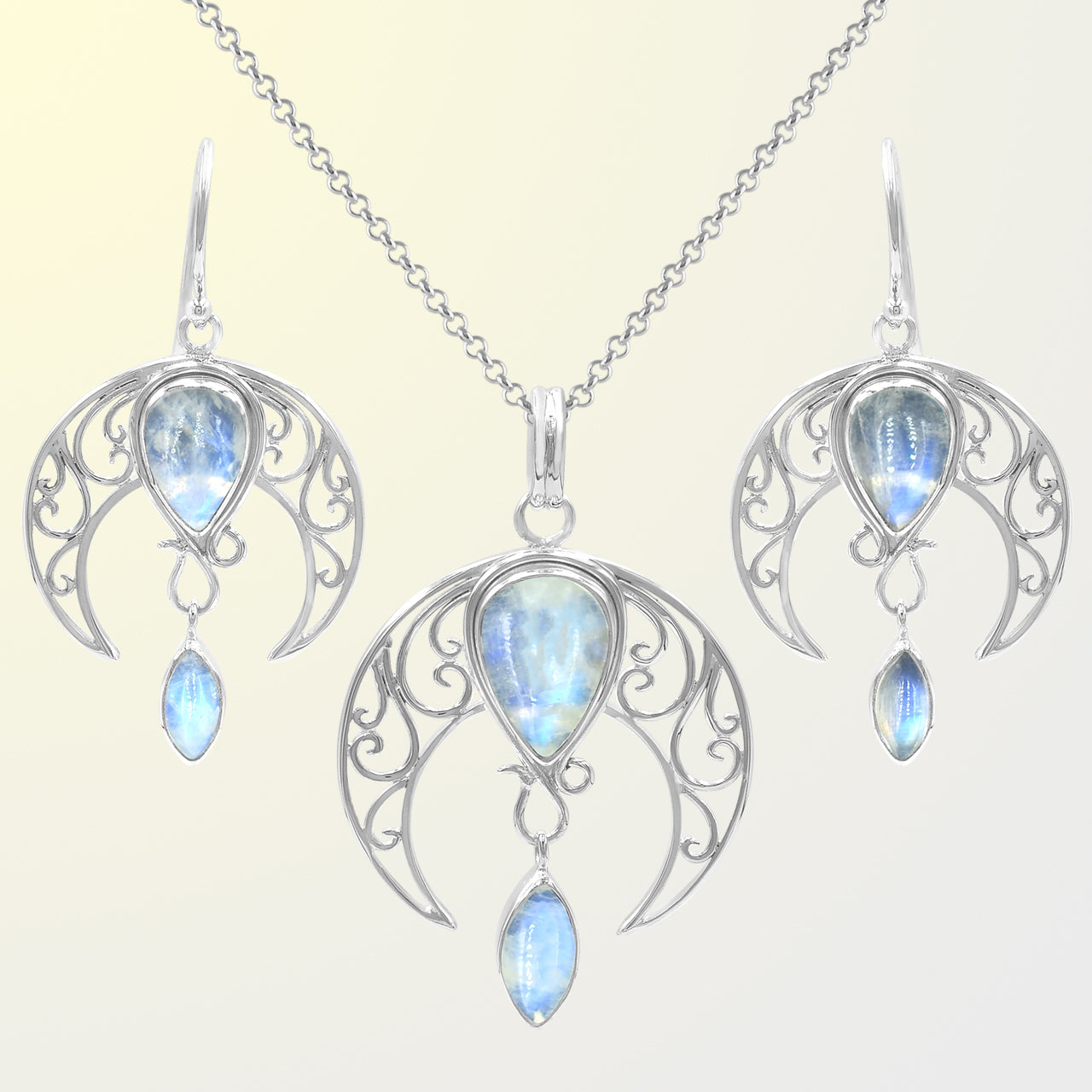 Starborn Celestial Pendant and Earring Set in Sterling Silver