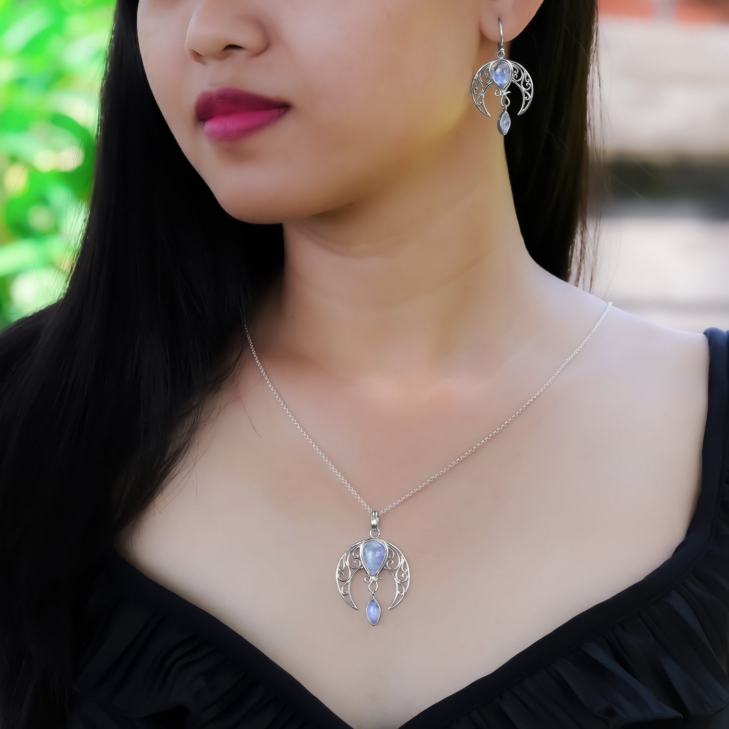 Starborn Celestial Pendant and Earring Set in Sterling Silver