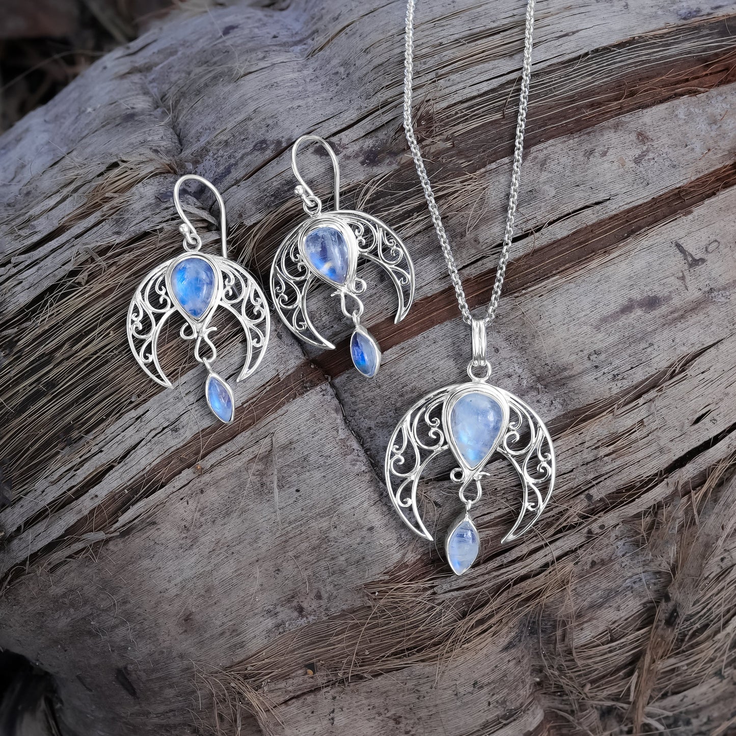 Starborn Celestial Pendant and Earring Set in Sterling Silver
