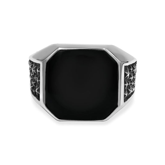Starborn Rainbow Obsidian Octagon Signet Men's Ring in Sterling Silver