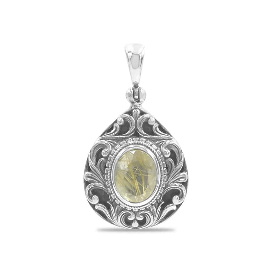 Starborn Elegant Scroll Rutilated Quartz Pendant in Sterling Silver