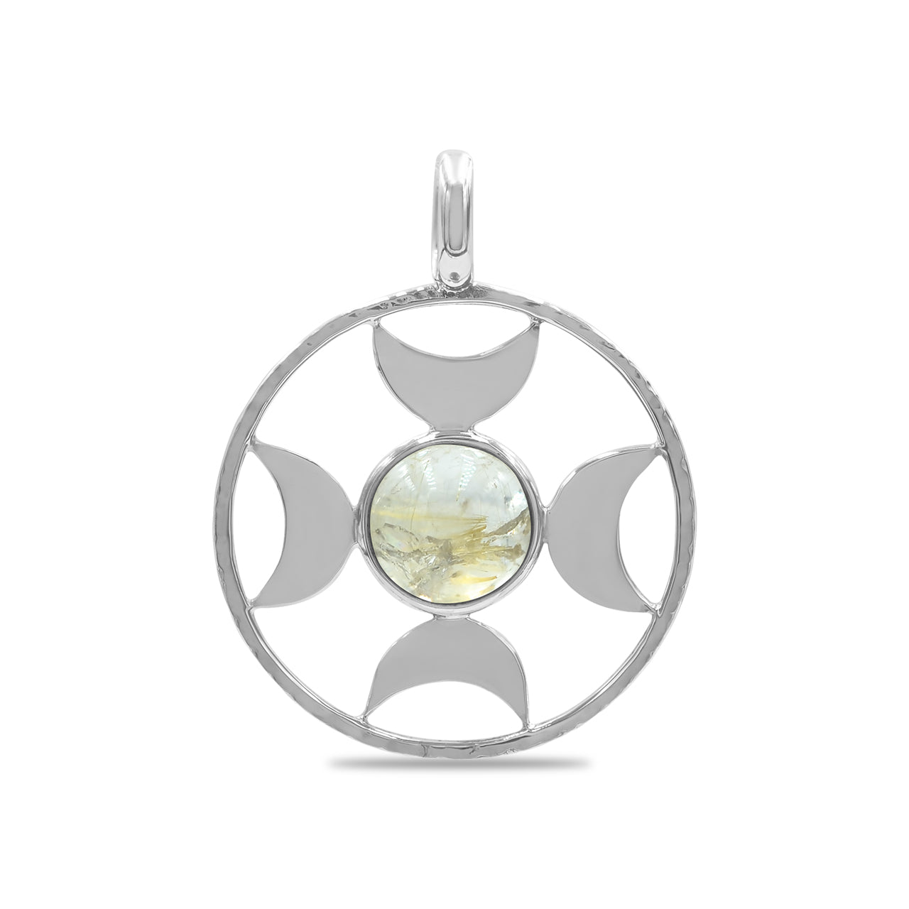 Starborn Sphere Gemstones Directional Crescent Moon Pendant in Sterling Silver - Large