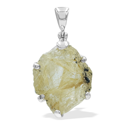 Starborn Rutilated Quartz Prong Set Pendant in Sterling Silver