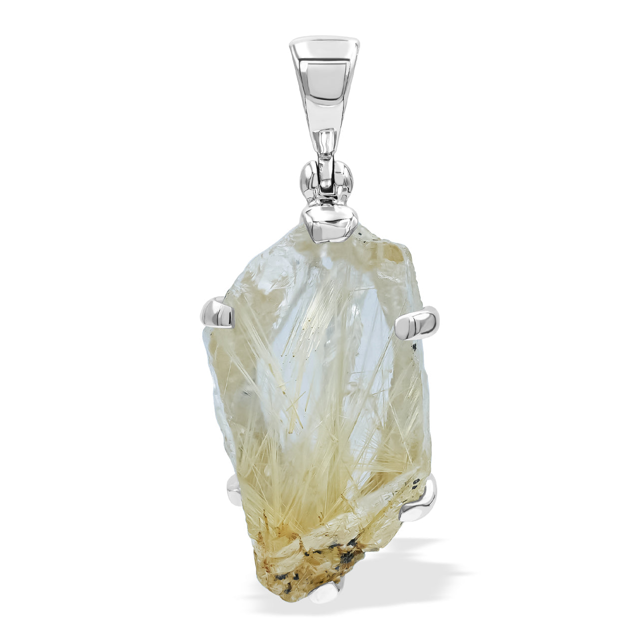 Starborn Rutilated Quartz Prong Set Pendant in Sterling Silver