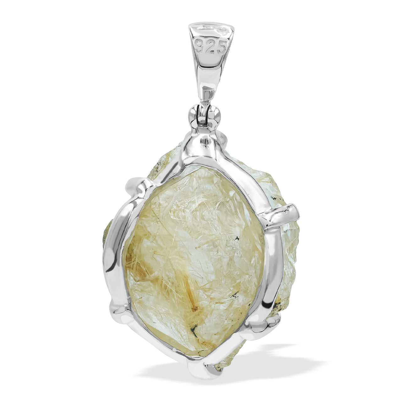 Starborn Rutilated Quartz Prong Set Pendant in Sterling Silver