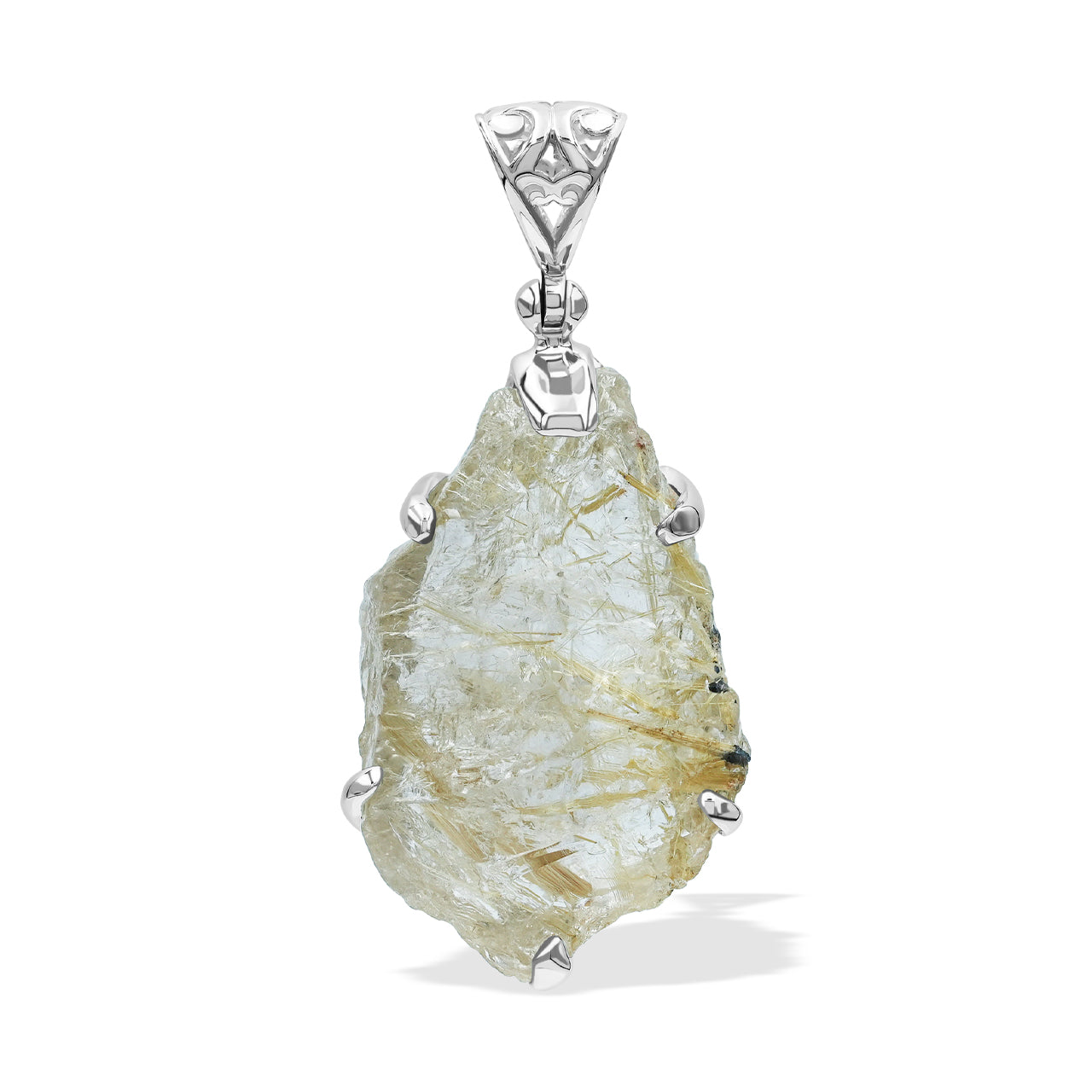 Starborn Rutilated Quartz Prong Set Pendant in Sterling Silver