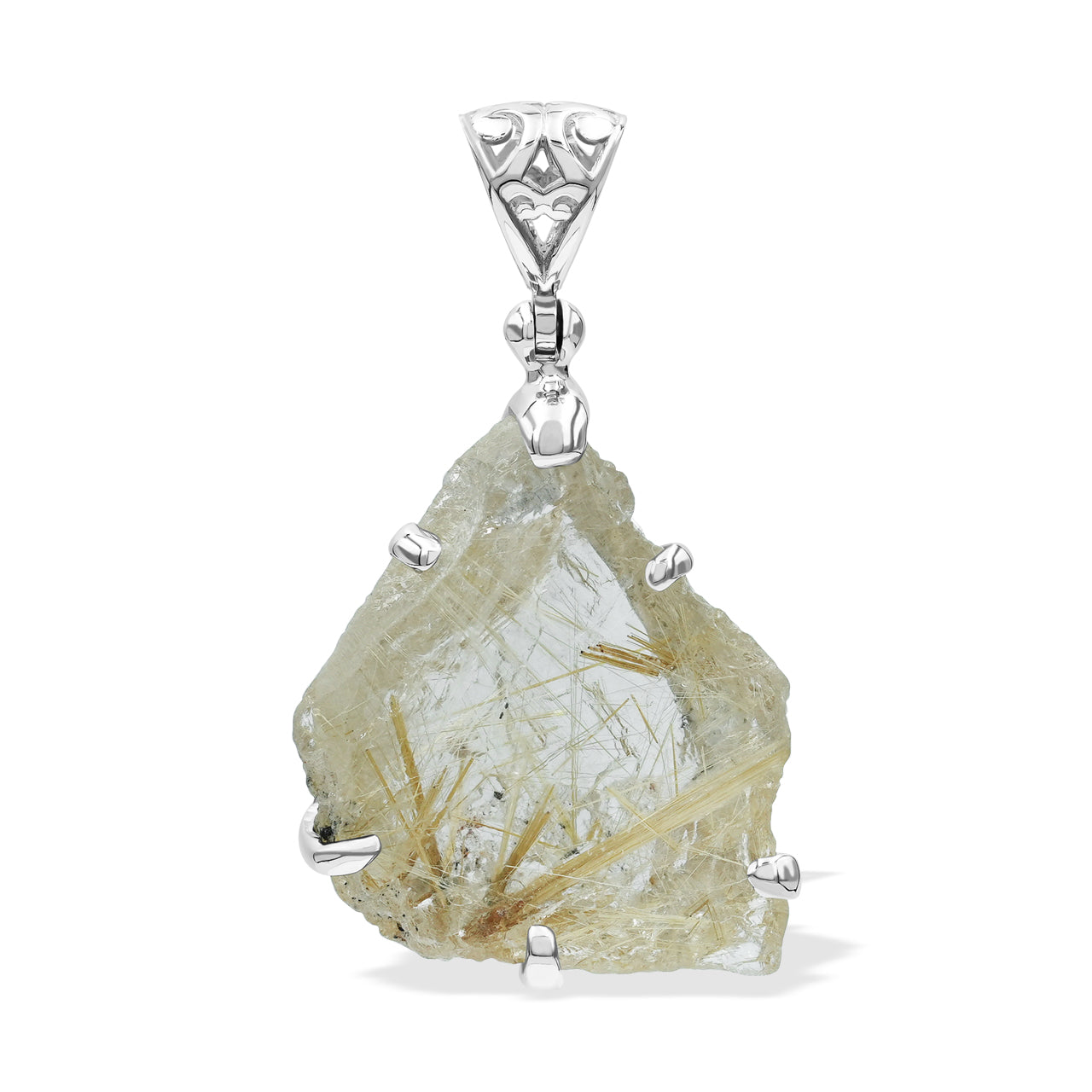 Starborn Rutilated Quartz Prong Set Pendant in Sterling Silver
