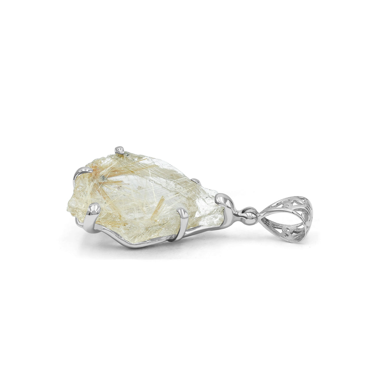 Starborn Rutilated Quartz Prong Set Pendant in Sterling Silver