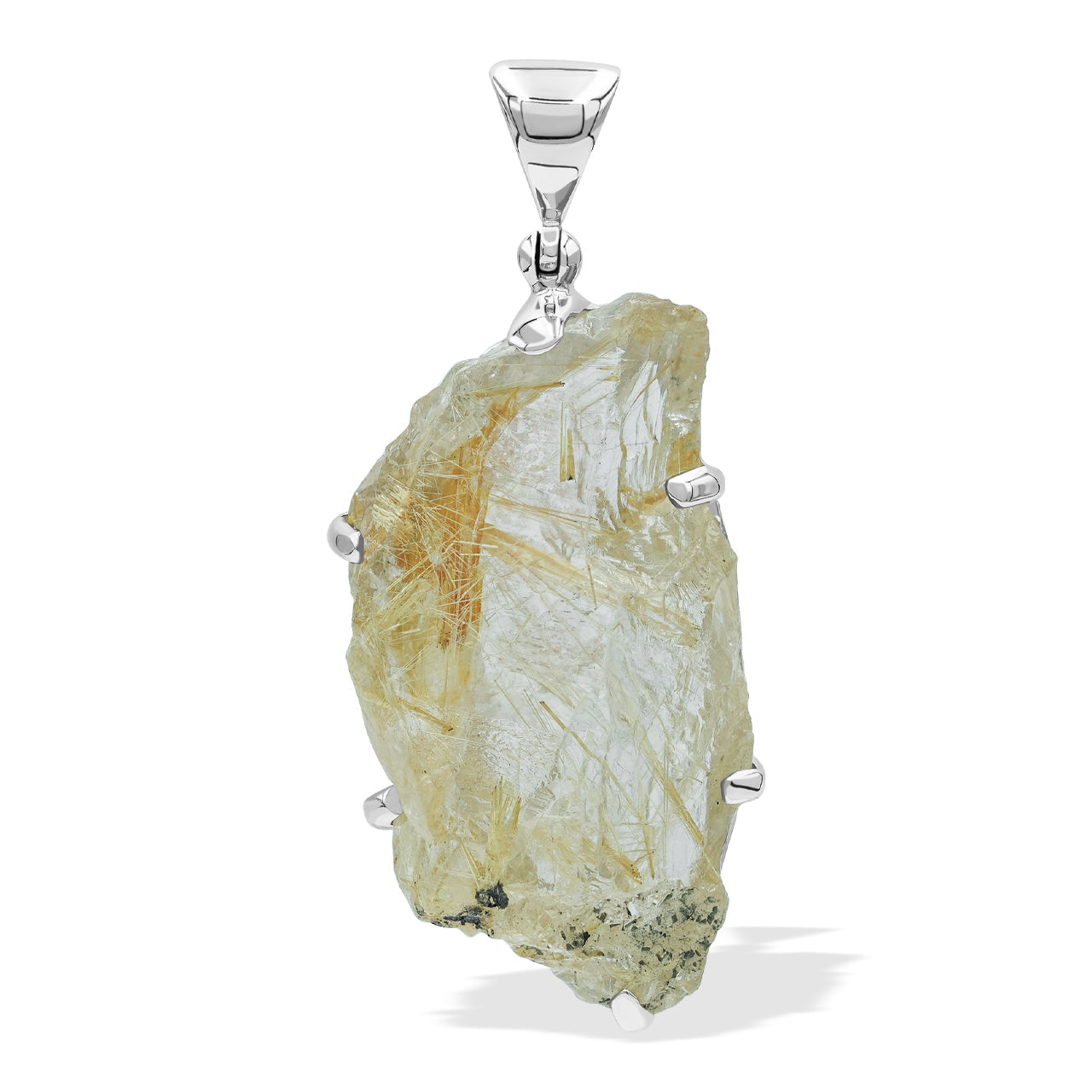 Starborn Rutilated Quartz Prong Set Pendant in Sterling Silver