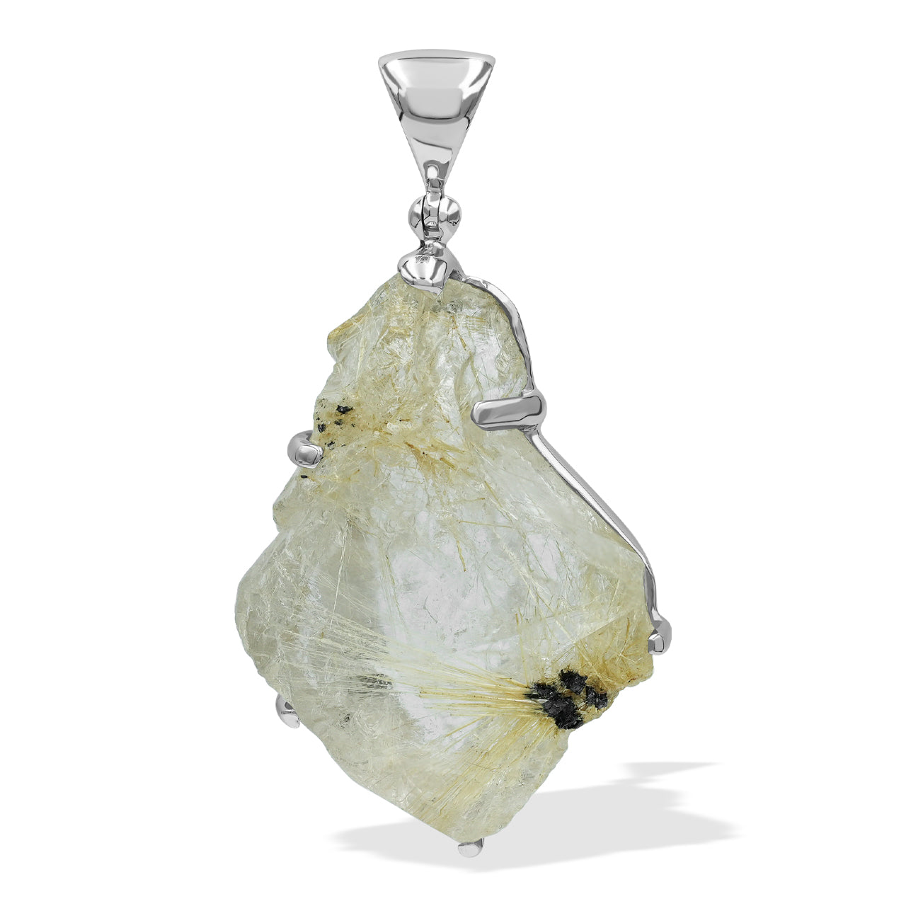 Starborn Rutilated Quartz Prong Set Pendant in Sterling Silver