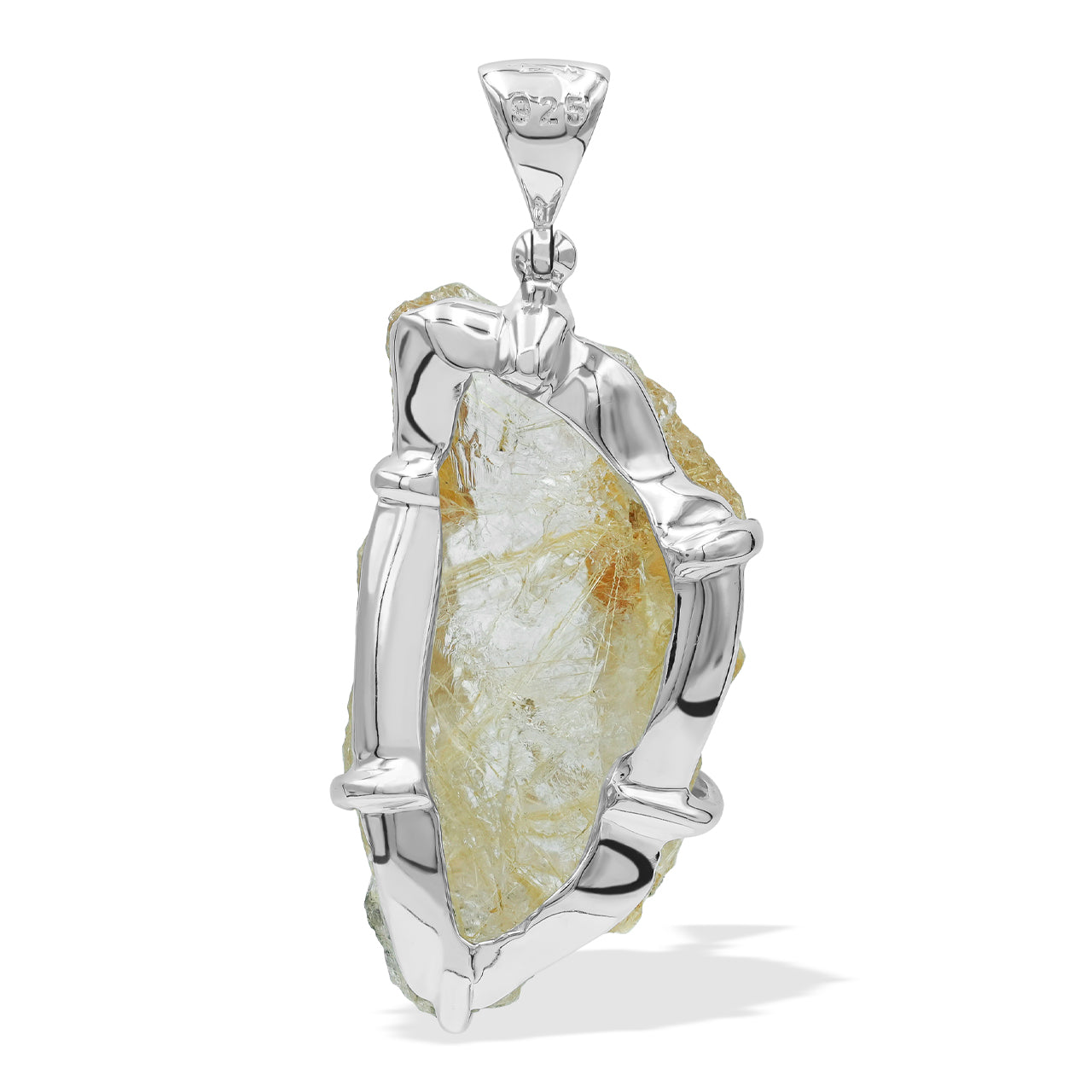 Starborn Rutilated Quartz Prong Set Pendant in Sterling Silver
