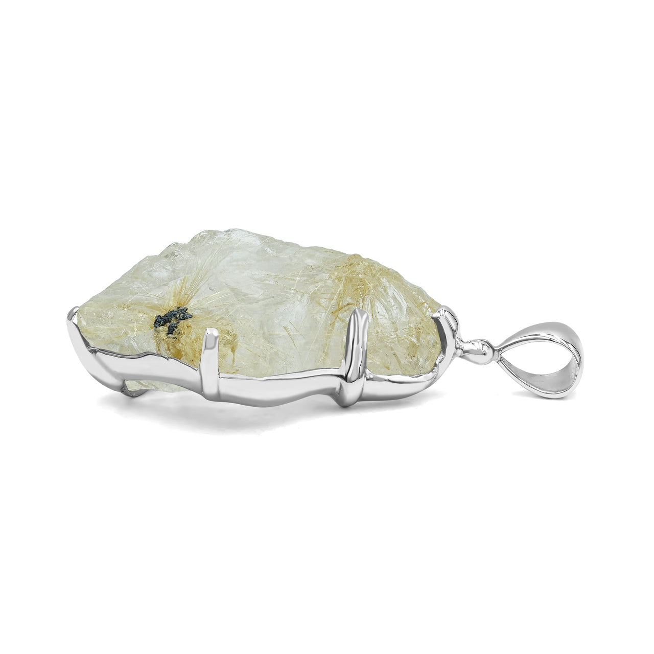 Starborn Rutilated Quartz Prong Set Pendant in Sterling Silver