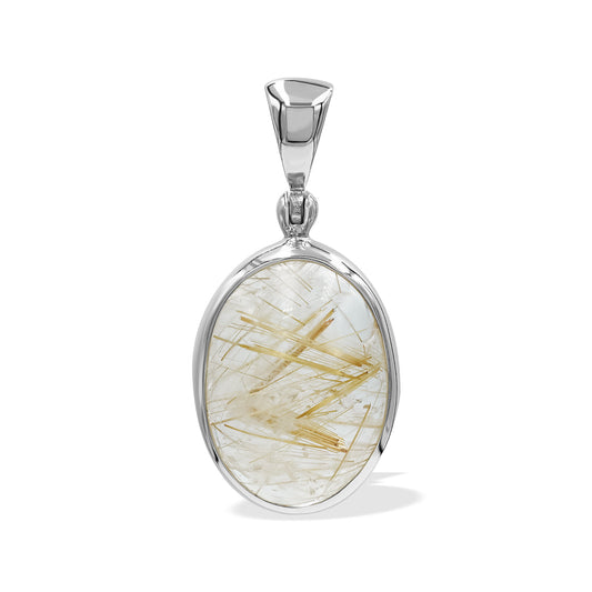 Starborn Rutilated Quartz Oval Pendant in Sterling Silver