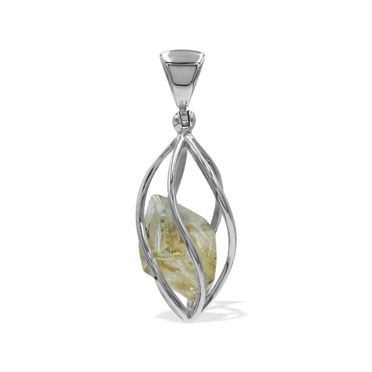 Starborn Rutilated Quartz Spiral Cage Pendant in Sterling Silver