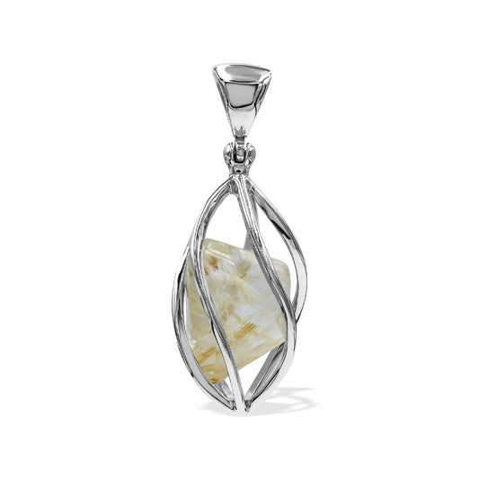 Starborn Rutilated Quartz Spiral Cage Pendant in Sterling Silver