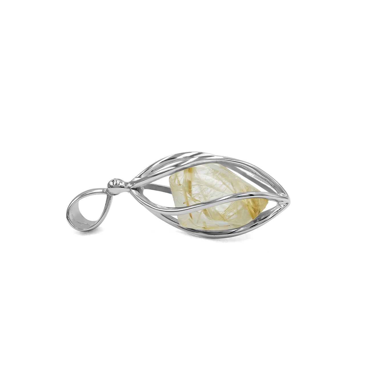 Starborn Rutilated Quartz Spiral Cage Pendant in Sterling Silver