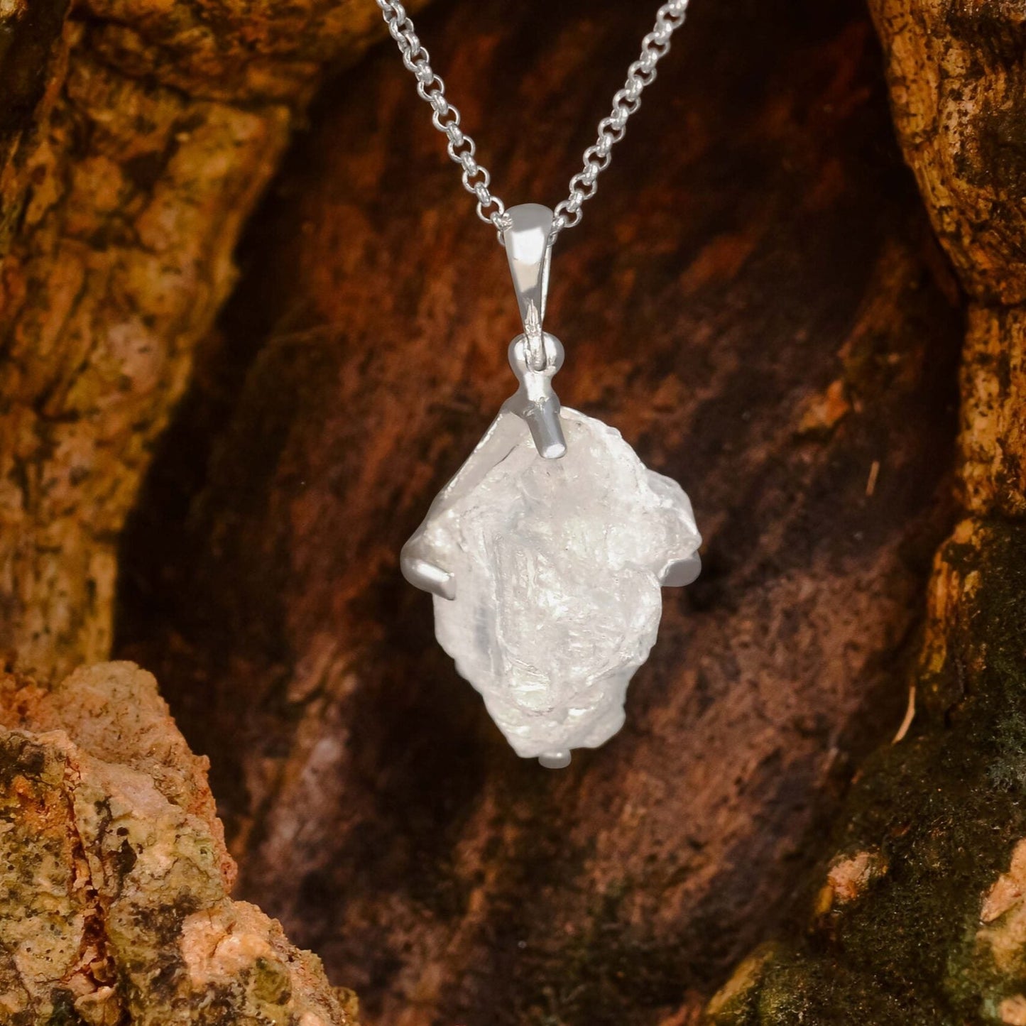 Starborn Rough Selenite Pendant in Sterling Silver