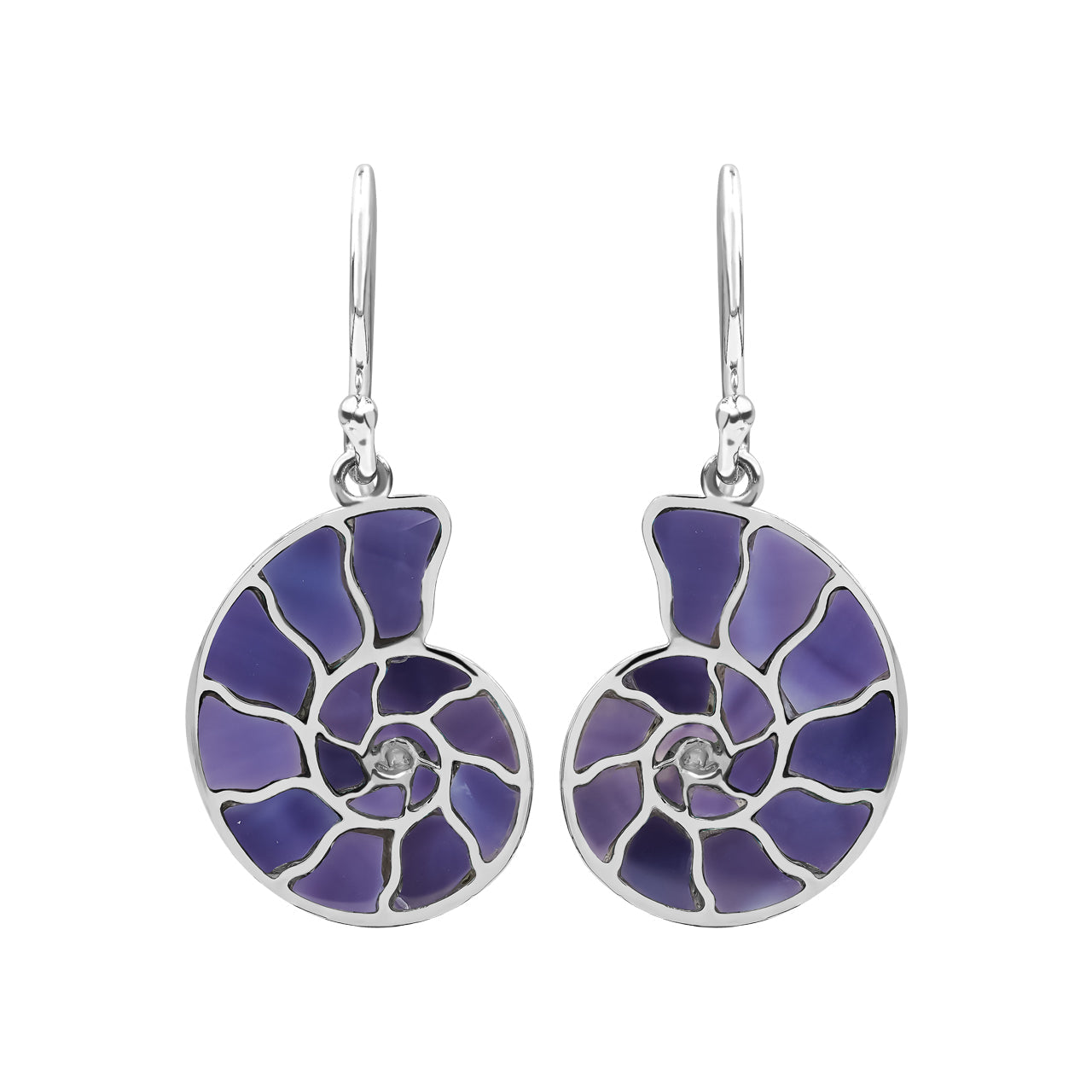 Starborn Nautilus Ammonite with Gemstones Inlay Earring in Sterling Silver - Large