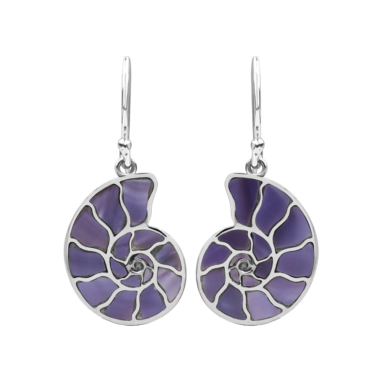 Starborn Nautilus Ammonite with Gemstones Inlay Earring in Sterling Silver - Large