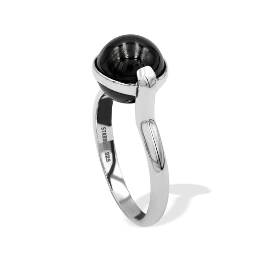 Starborn Elite Shungite Sphere Ring with Silver Band in Sterling Silver