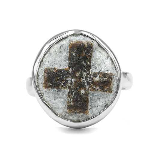 Starborn Staurolite Cross Pattern Ring in Sterling Silver