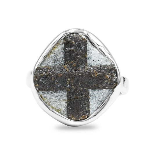 Starborn Staurolite Cross Pattern Ring in Sterling Silver