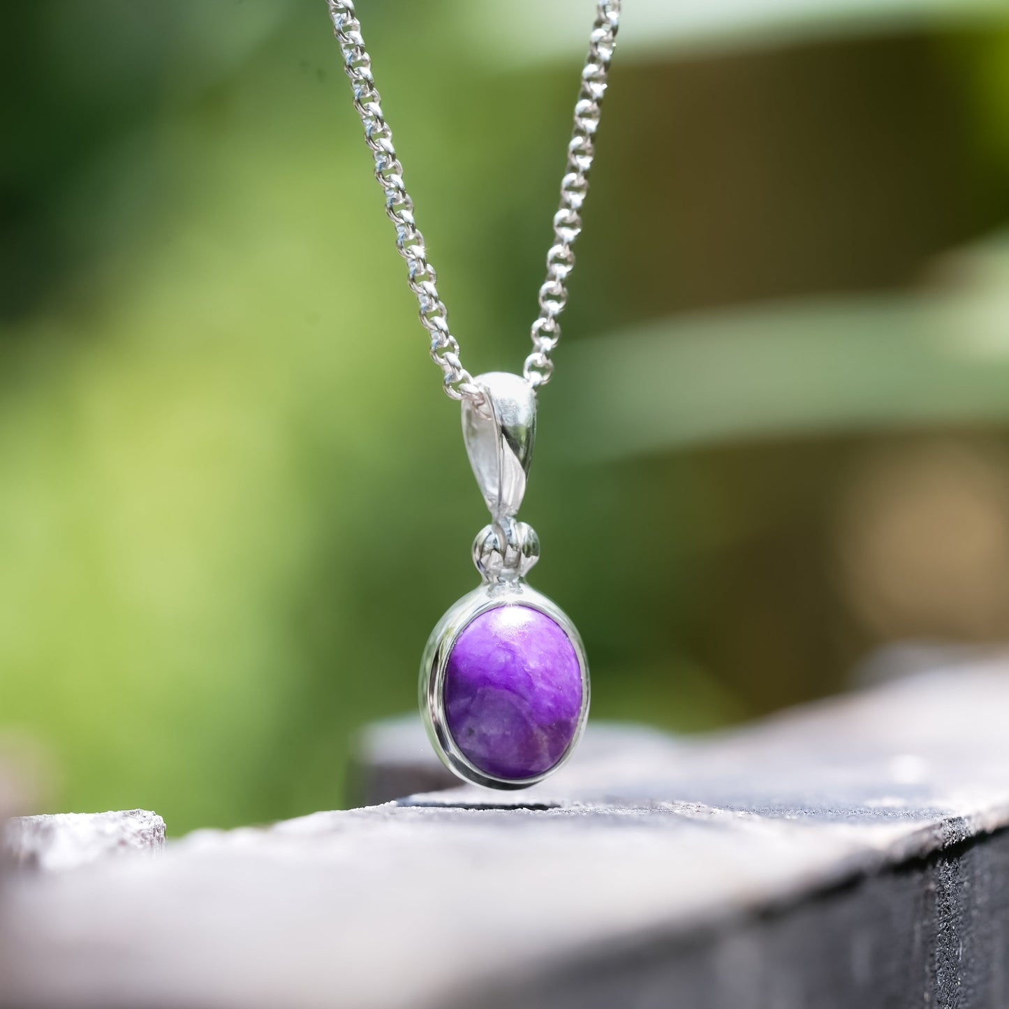Starborn Sugilite Bezel Set Oval Pendant in Sterling Silver