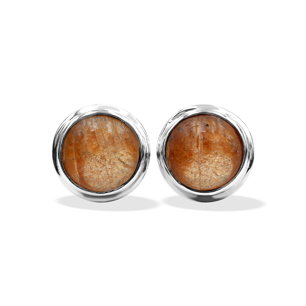 Starborn Sunstone 8mm Round Post Style Earrings in Sterling Silver