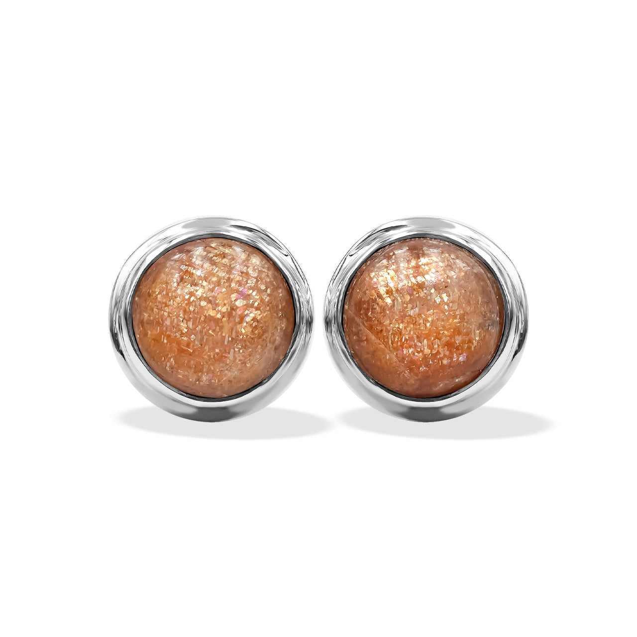 Starborn Sunstone 8mm Round Post Style Earrings in Sterling Silver