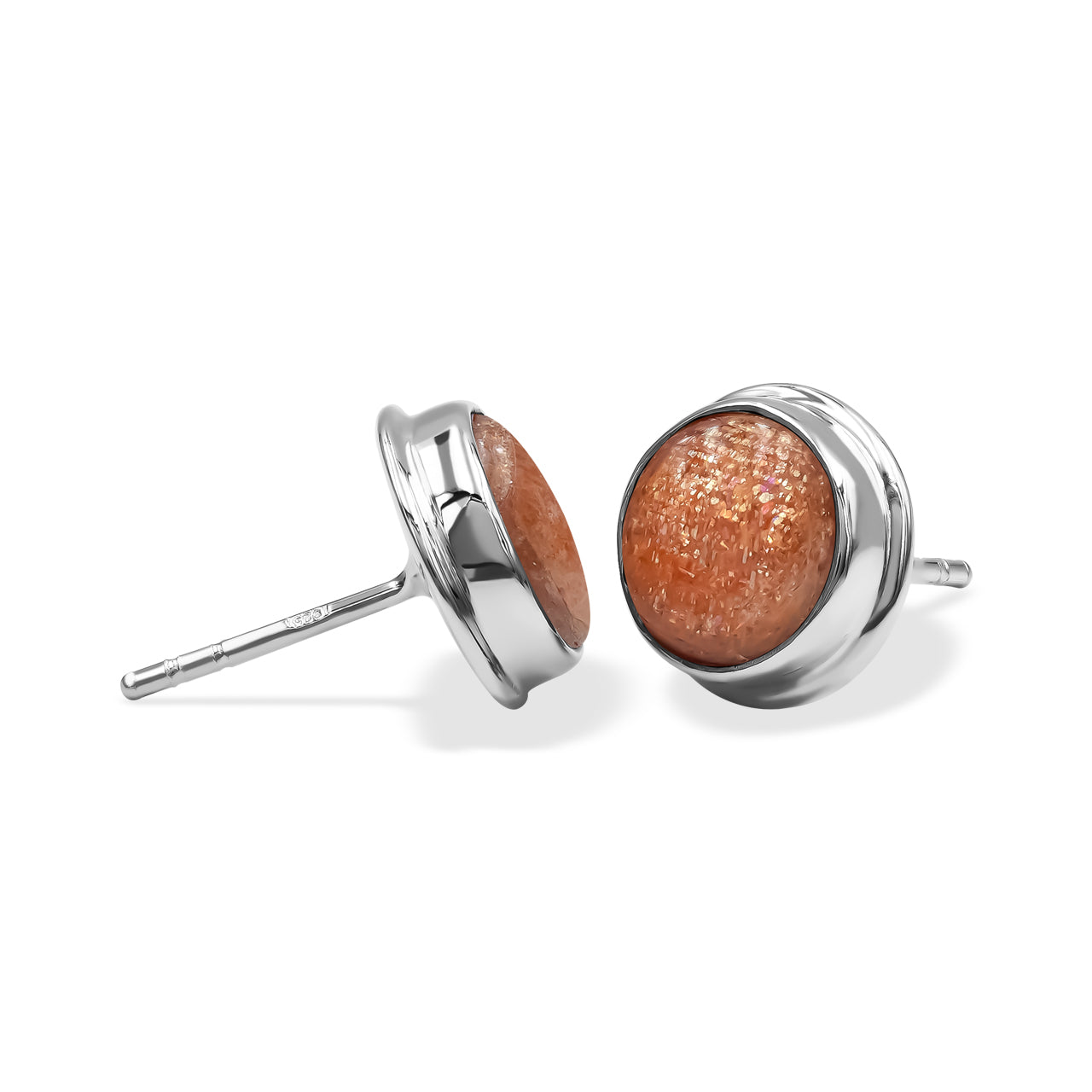 Starborn Sunstone 8mm Round Post Style Earrings in Sterling Silver