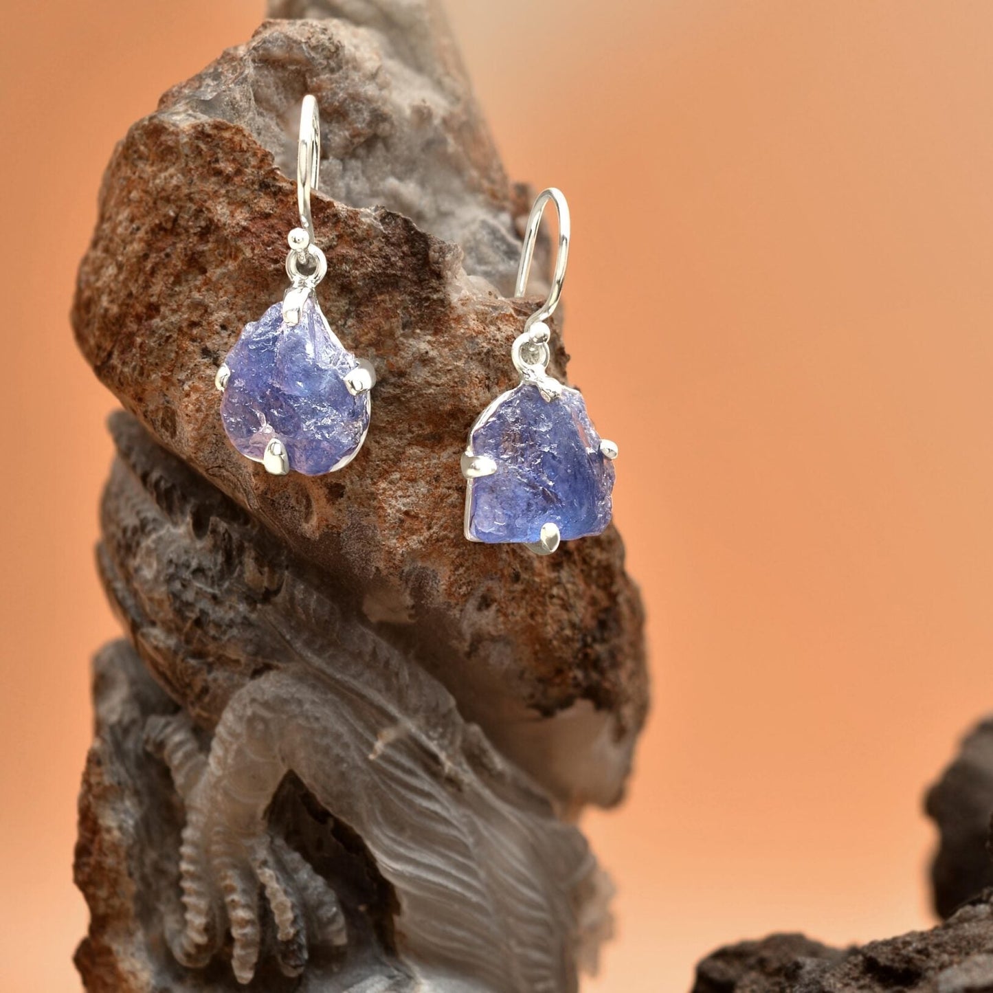 Starborn Rough Tanzanite Dangle Earrings in Sterling Silver
