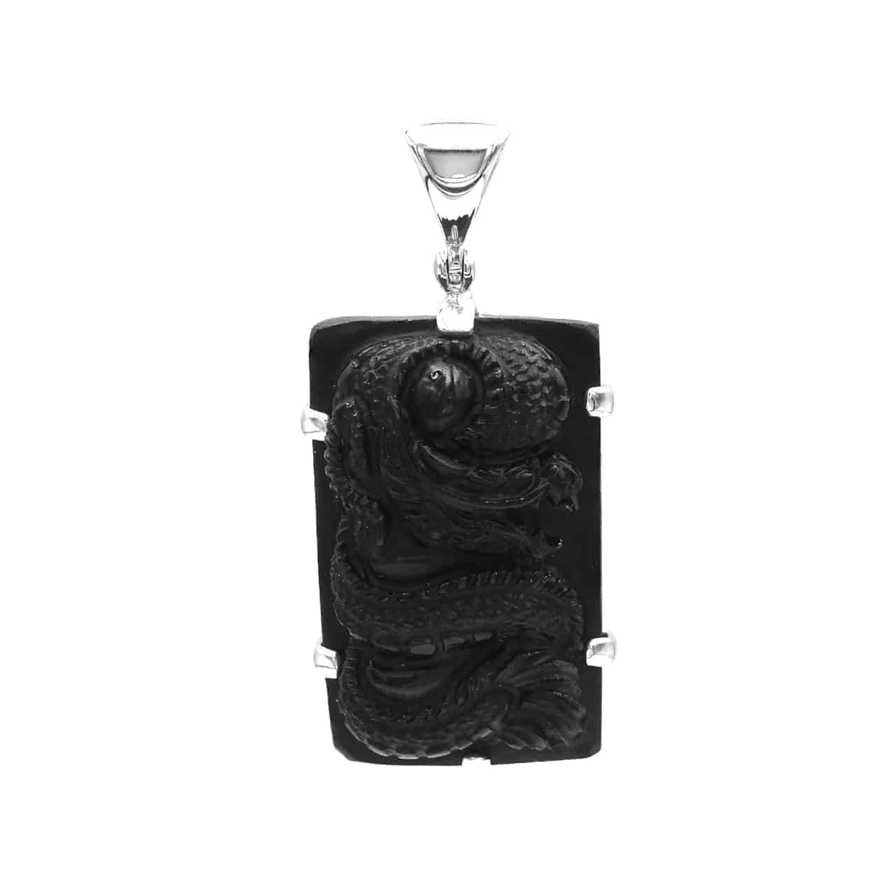 Starborn Tektite Carved Dragon Pendant in Sterling Silver