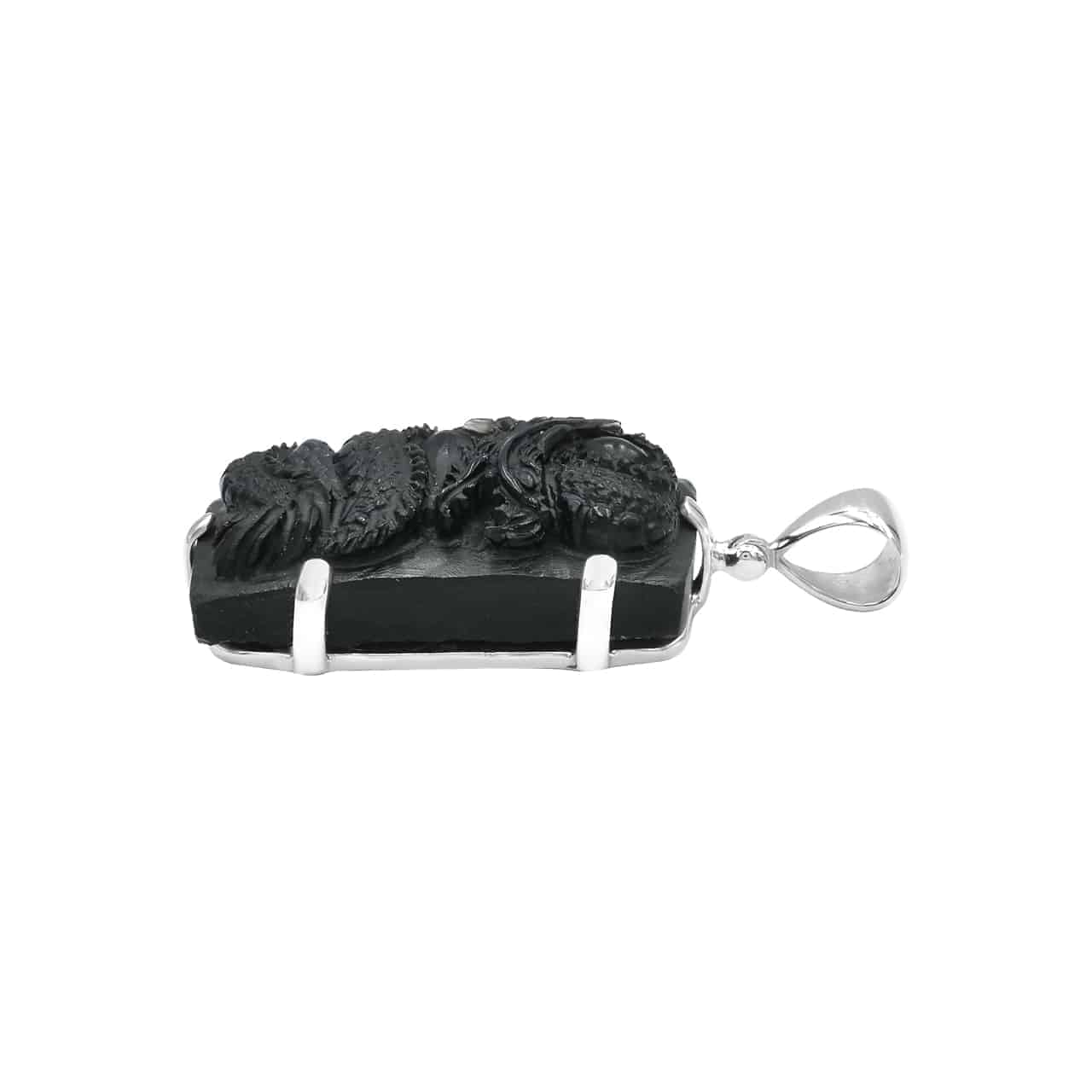 Starborn Tektite Carved Dragon Pendant in Sterling Silver